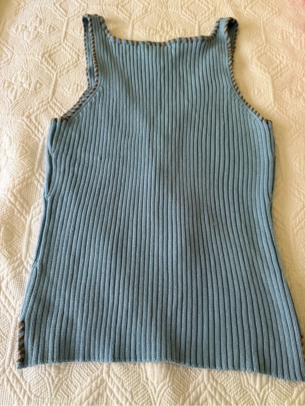 Blue Ribbed Lace-Up Tank Top - Picture 2 of 3